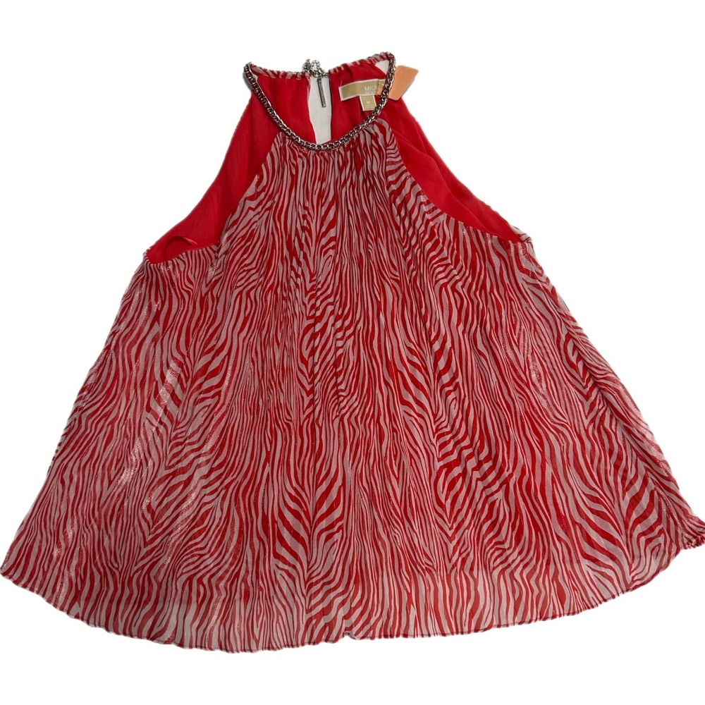 MICHAEL KORS / Zebra-Print Pleated Chain Top / Geranium